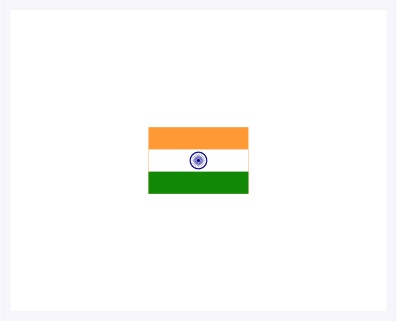 Die Flagge von Indien: von oben nach unten drei horizontale Streifen in safranfarben, weiß und grün. In der Mitte ein blaues Chakra. 